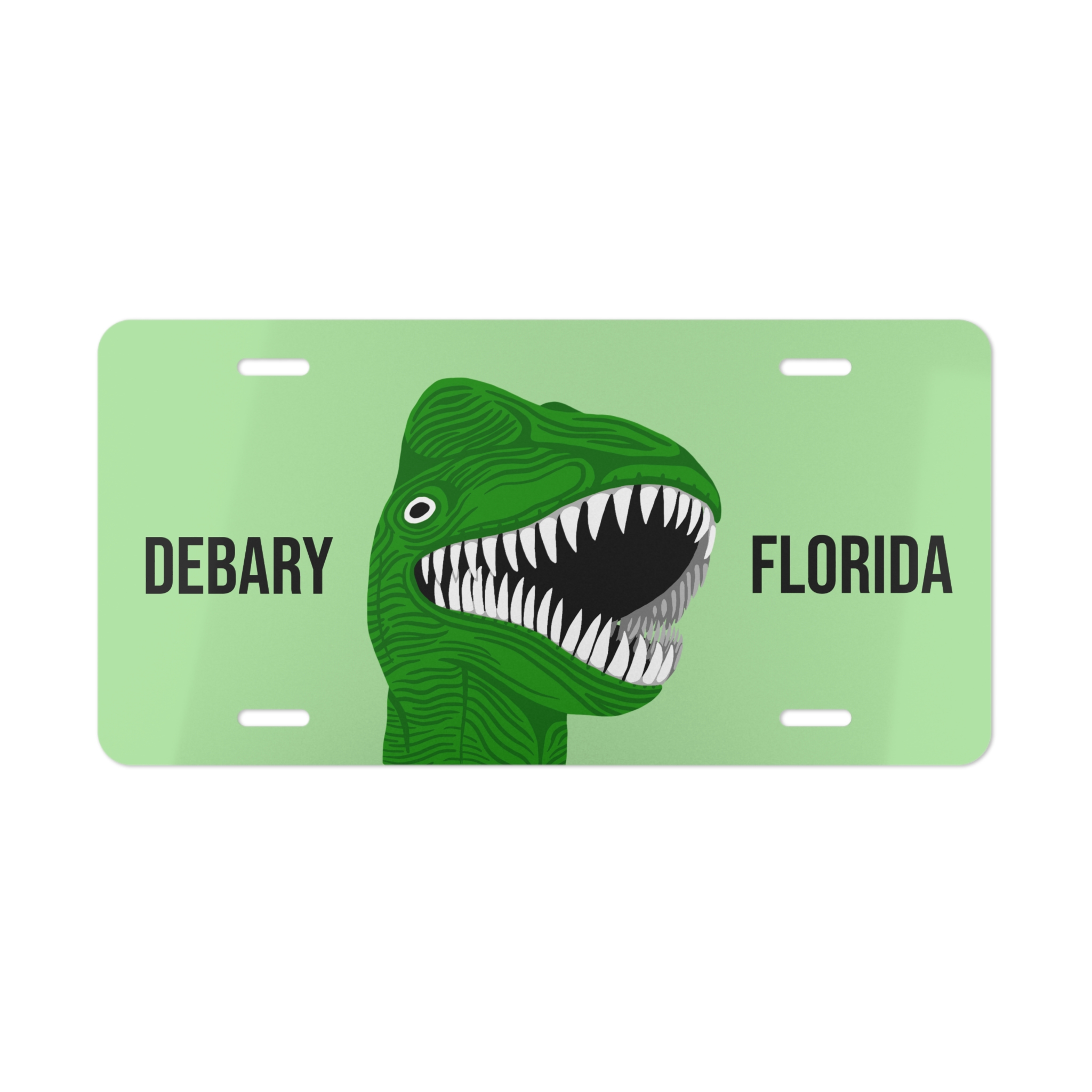 Green T-Rex Vanity Plate – Debary Florida Personalized License Plate