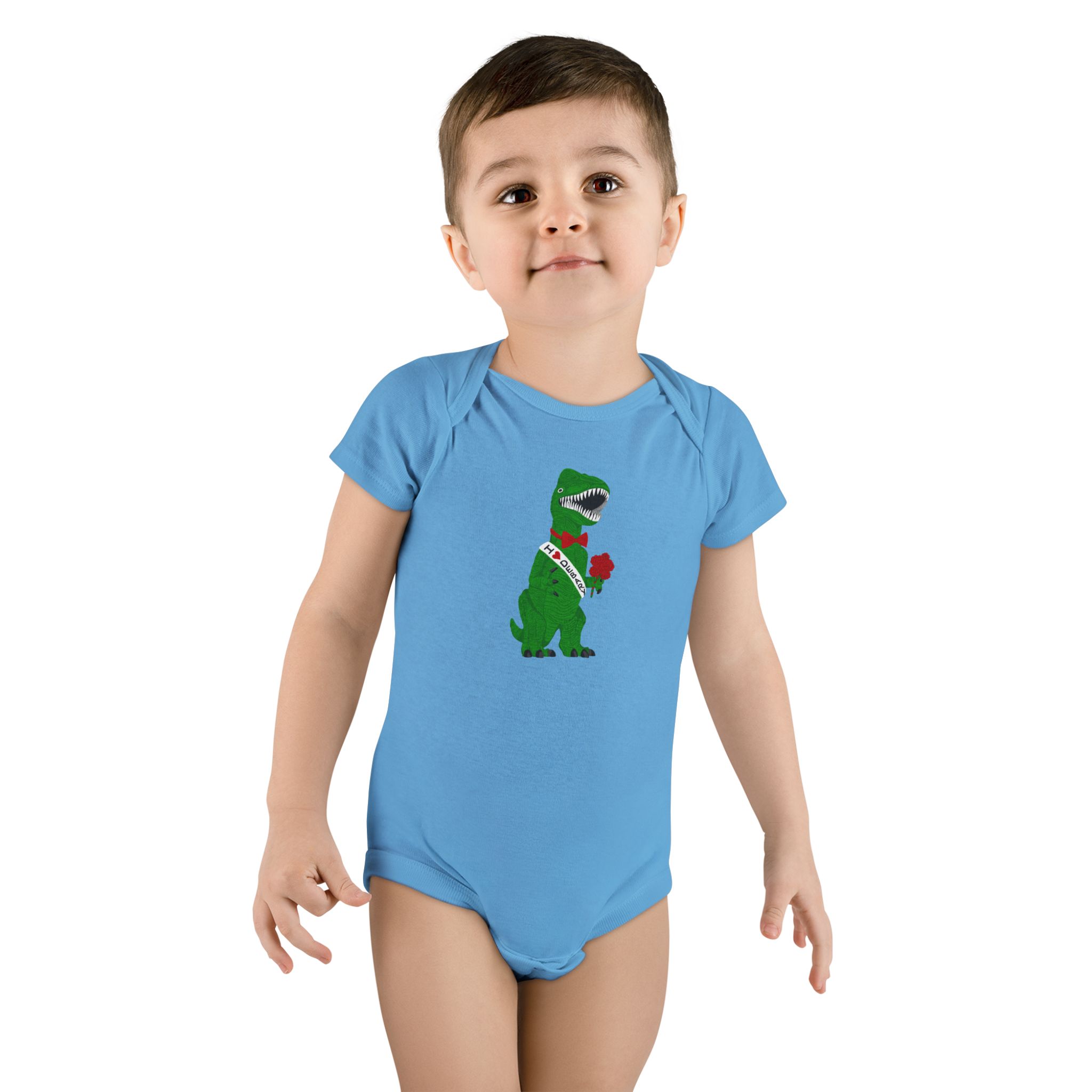 Debary Dino Valentine: T‑Rex with Rose & 'I Love DeBary' Sash Baby Onesie - Cute T-Rex with Roses Infant Bodysuit - Image 7