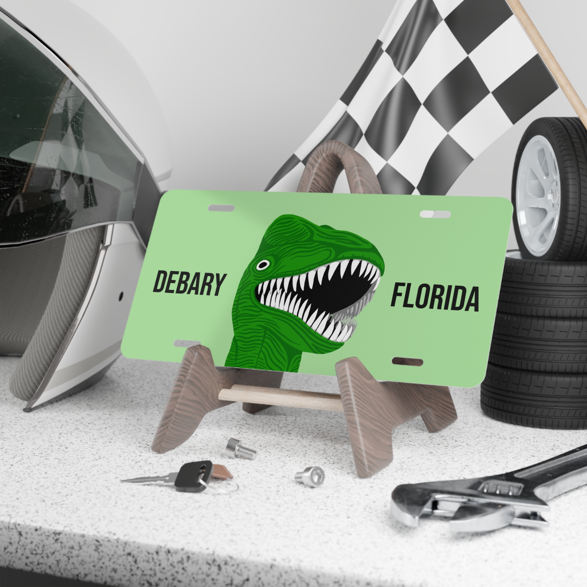 Green T-Rex Vanity Plate – Debary Florida Personalized License Plate - Image 4