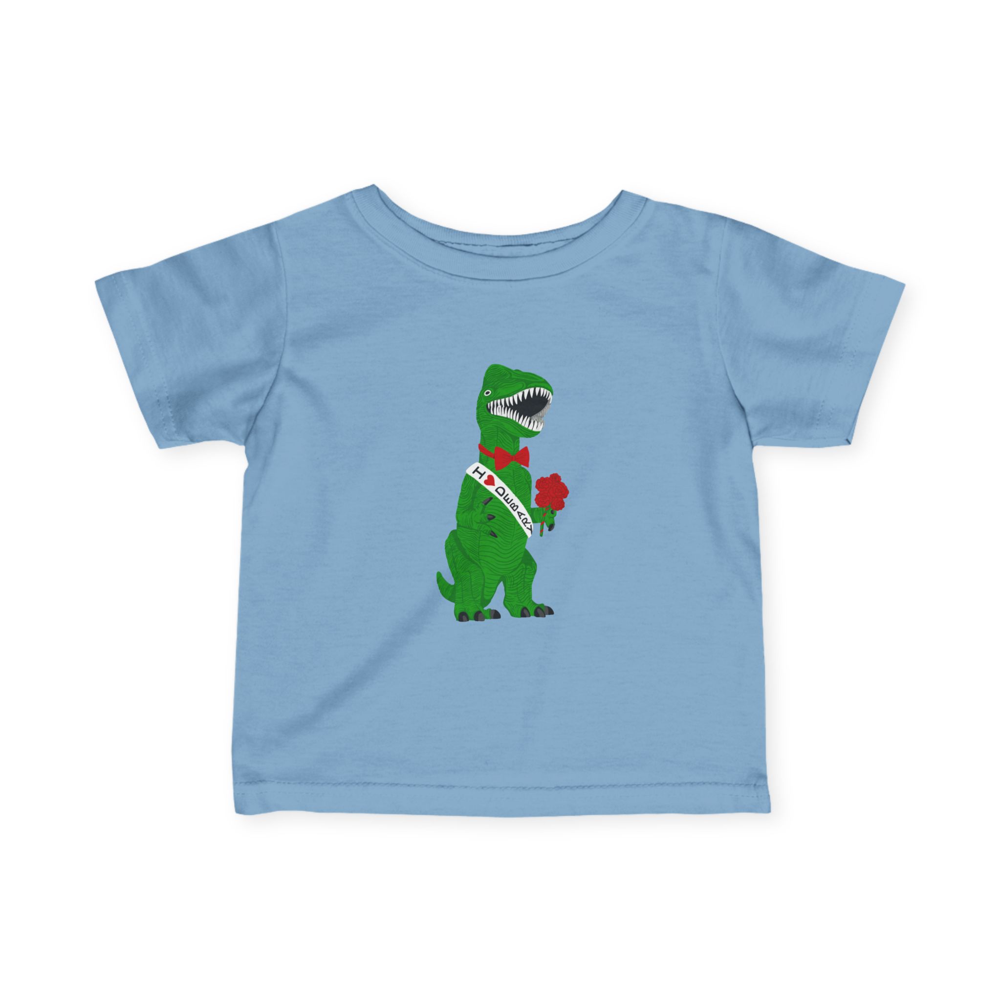 Infant Tee — Debary Dino Valentine: T‑Rex with Rose & 'I Love DeBary' Sash Baby Shirt