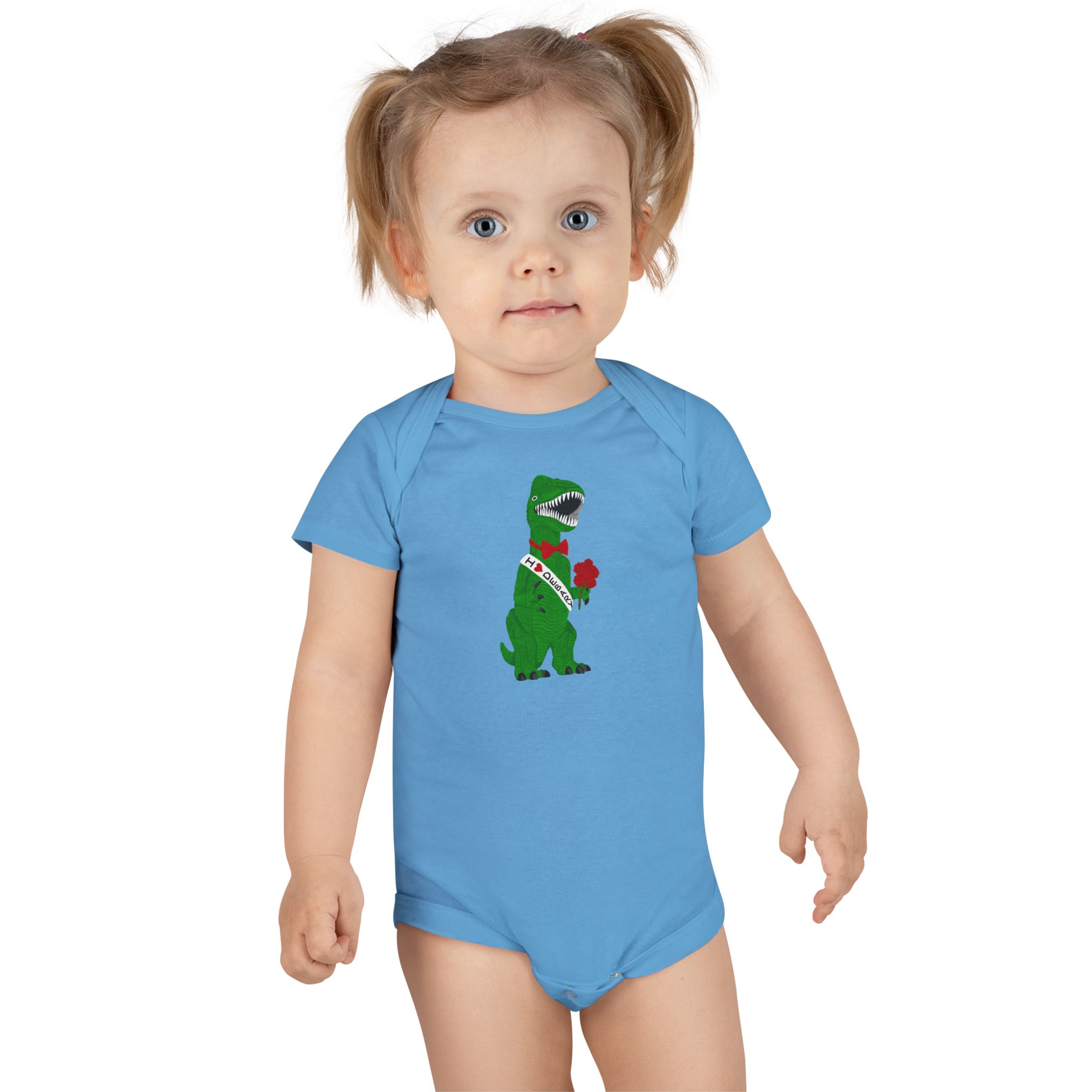 Debary Dino Valentine: T‑Rex with Rose & 'I Love DeBary' Sash Baby Onesie - Cute T-Rex with Roses Infant Bodysuit - Image 8