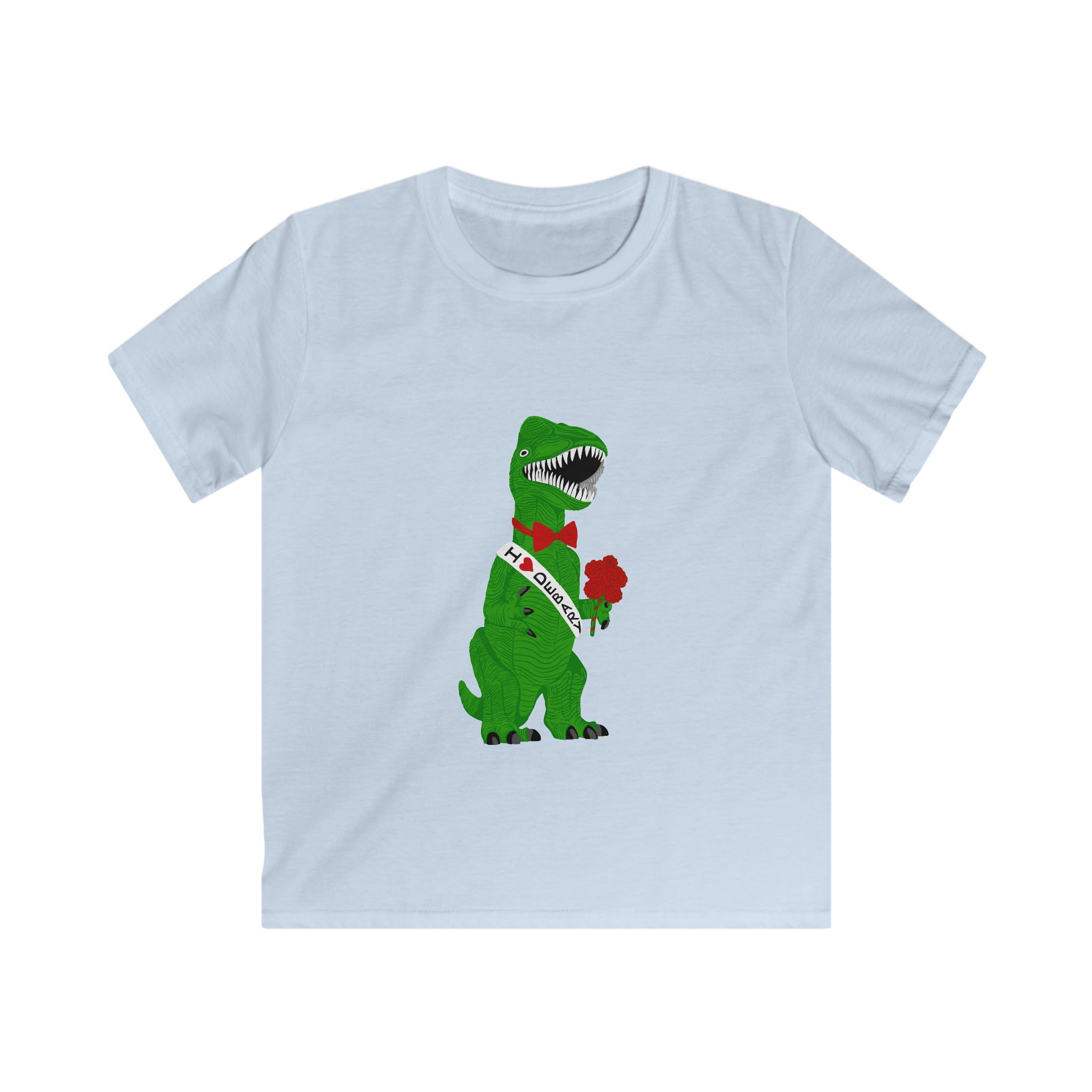 Kids Tee — Debary Dino Valentine: T‑Rex with Rose & 'I Love DeBary' Sash