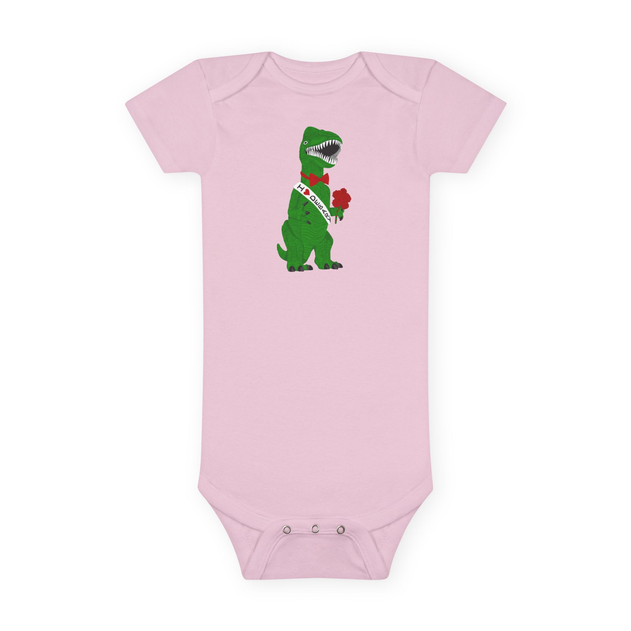 Debary Dino Valentine: T‑Rex with Rose & 'I Love DeBary' Sash Baby Onesie - Cute T-Rex with Roses Infant Bodysuit - Image 9