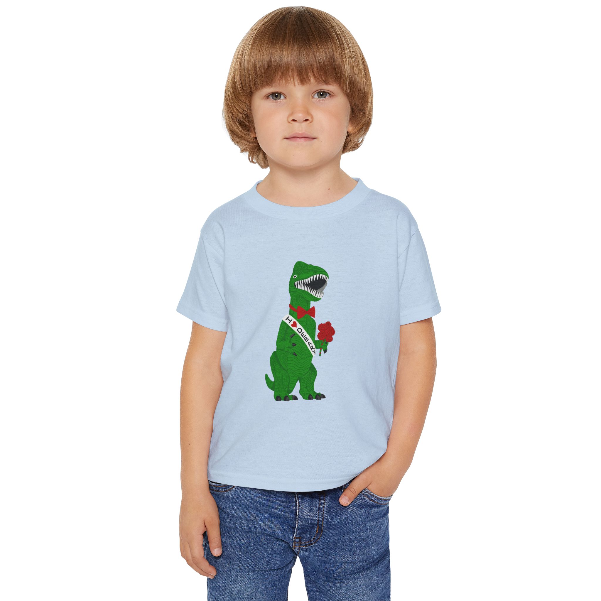 Toddler T‑Shirt — Debary Dino Valentine: T‑Rex with Rose & 'I Love DeBary' Sash - Image 3