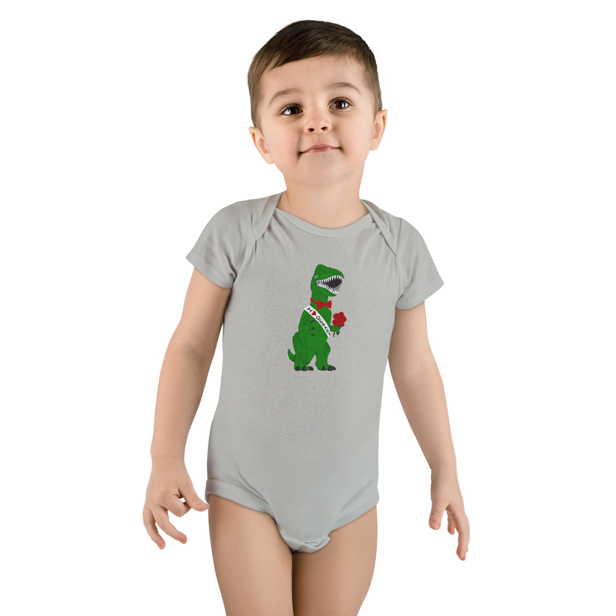 Debary Dino Valentine: T‑Rex with Rose & 'I Love DeBary' Sash Baby Onesie - Cute T-Rex with Roses Infant Bodysuit - Image 3