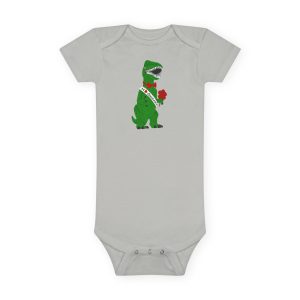 Debary Dino Valentine: T‑Rex with Rose & 'I Love DeBary' Sash Baby Onesie - Cute T-Rex with Roses Infant Bodysuit