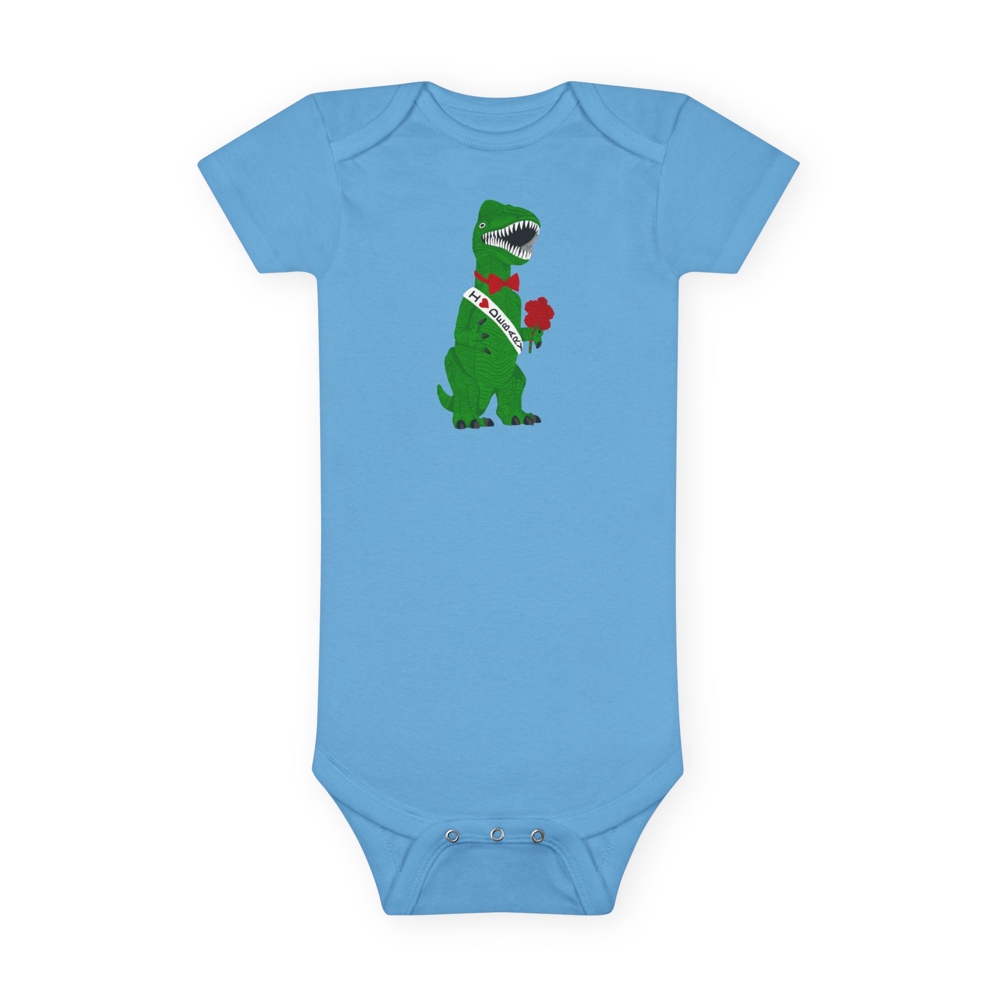 Debary Dino Valentine: T‑Rex with Rose & 'I Love DeBary' Sash Baby Onesie - Cute T-Rex with Roses Infant Bodysuit - Image 5