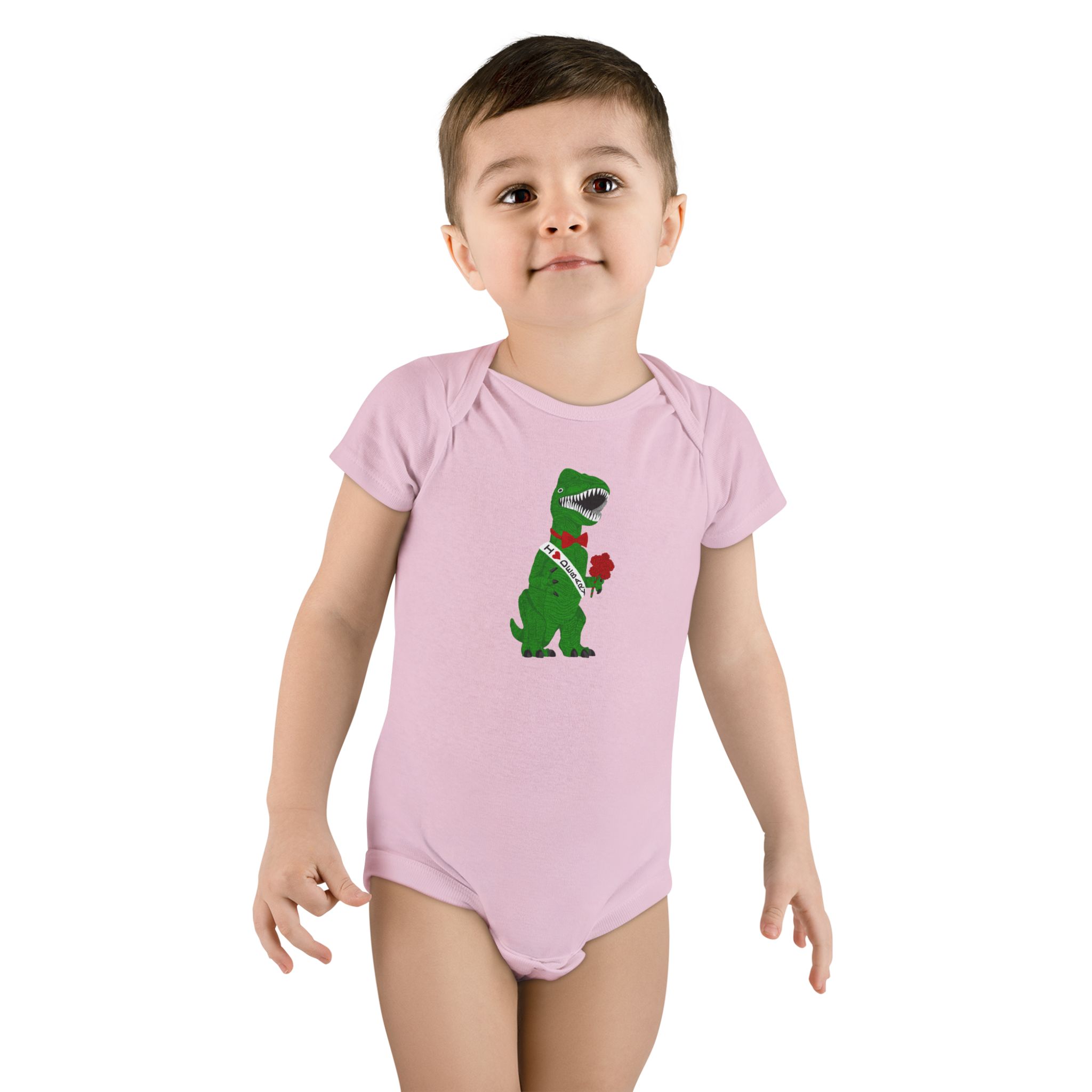 Debary Dino Valentine: T‑Rex with Rose & 'I Love DeBary' Sash Baby Onesie - Cute T-Rex with Roses Infant Bodysuit - Image 11